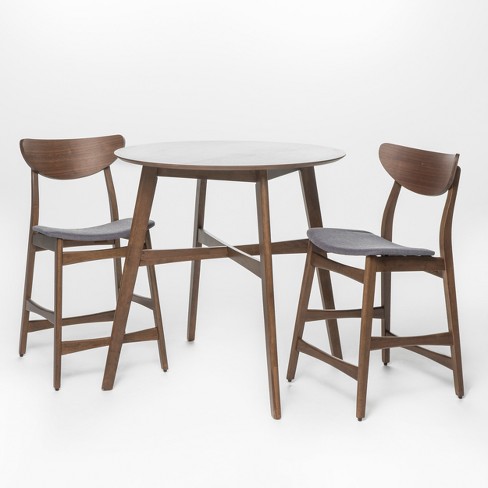Gavin 3pc Counter Height Dining Set Walnut Dark Gray Christopher Knight Home