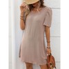 Coolmee Women Casual Contrast Color V Neck Smocked Puff Short Sleeve Twist Mini Dress - 2 of 4