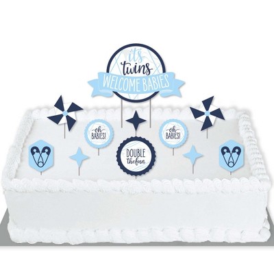 Big Dot of Happiness It's Twin Boys - Blue Twins Baby Shower Cake Decorating Kit - Welcome Babies Cake Topper Set - 11 Pieces