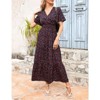 Coolmee Women's Boho Floral Dresse V Neck Short Sleeve  Pleated Waist Summer Casual Elegant Maxi Dresses - 3 of 4