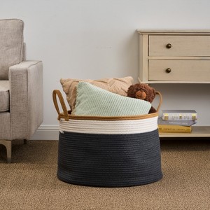 FONTOI Cotton Round Laundry and Storage Basket, Laundry Baskets for Home, Grey&White, 21.7"*13"*21.7" - 1 of 4