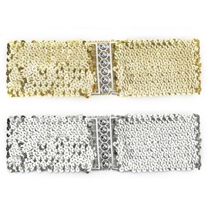 Elerevyo Women's Sequins Decor Metal Interlocking Buckles Elastic Waist Belt 2 Pcs - 1 of 4