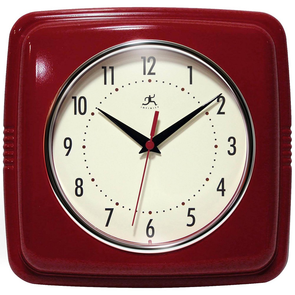 Photos - Wall Clock 9.25" Square Retro  Red - Infinity Instruments