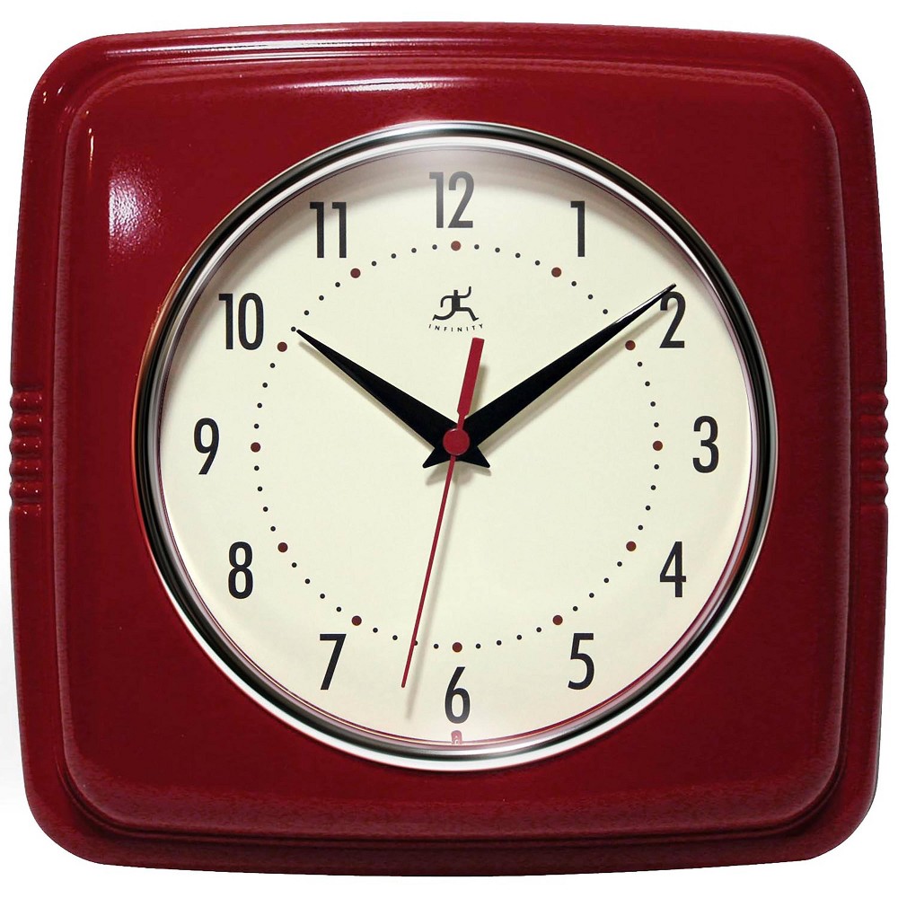 9.25" Square Retro Wall Clock Red - Infinity Instruments: Indoor Kitchen Decor, Analog Display