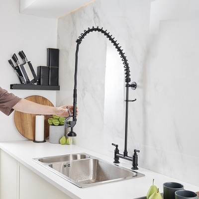BWE Commercial Restaurant Pull-Down Dual Handle Countertop Flush Spray Utility Kitchen Faucet 8 Inch