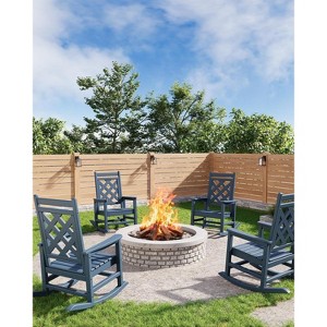 coucheta Oversized Rocking Chair Outdoor Set of 4, HDPE Adirondack Rocking Chair with Wood Texture, Weather Resistant for Deck, Patio, Pool, Backyard - 1 of 4