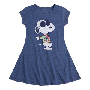 Girls' - Peanuts - Joe Cool' Tie Dye Fit & Flair Cap Sleeve Dress - 1 of 3