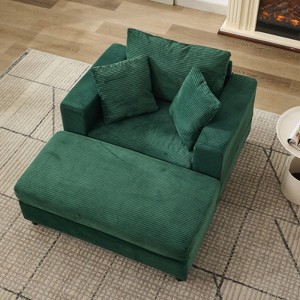 Chaise Lounge with Removable Ottoman, Corduroy Upholstered Armchair Accent Chair Sleeper Sofa Chair - ModernLuxe - 1 of 4