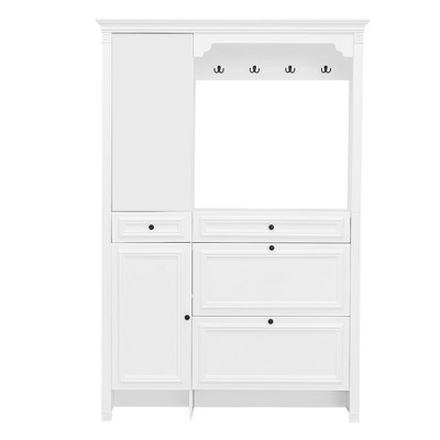 Vynxaria 54.7" 4-in-1 Hall Tree with Shoe Cabinet, Mirror, and Hooks