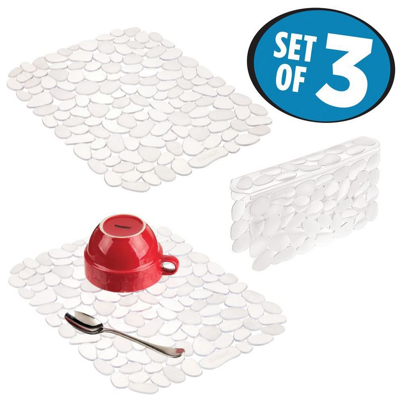 mDesign Plastic Kitchen Sink Protector Set - Pebble Design - Set of 3, 2 of 9