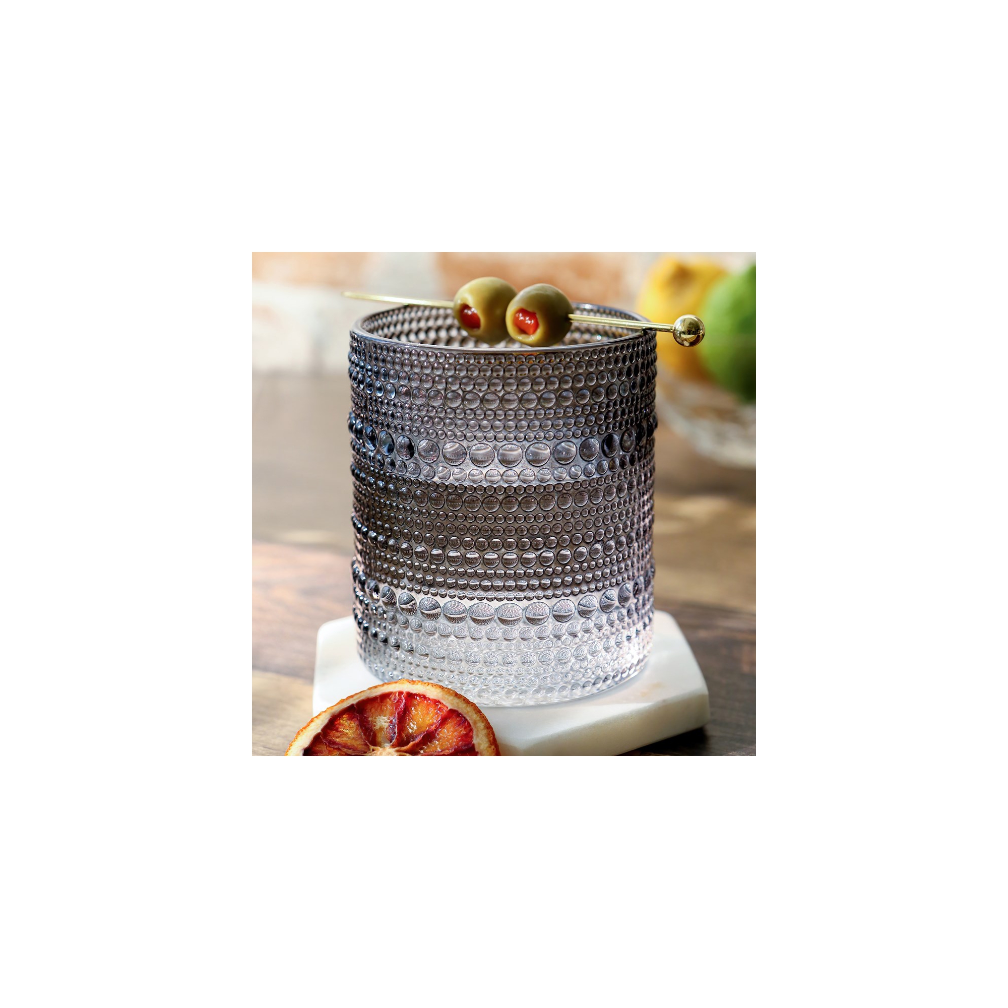 Kate Aspen 10 oz. Textured Beaded Smoke Grey Drinking Glasses (Set of 6) | 27204SG