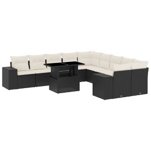 vidaXL 11 Piece Patio Sofa Set with Cushions Black and Cream Poly Rattan - 1 of 4