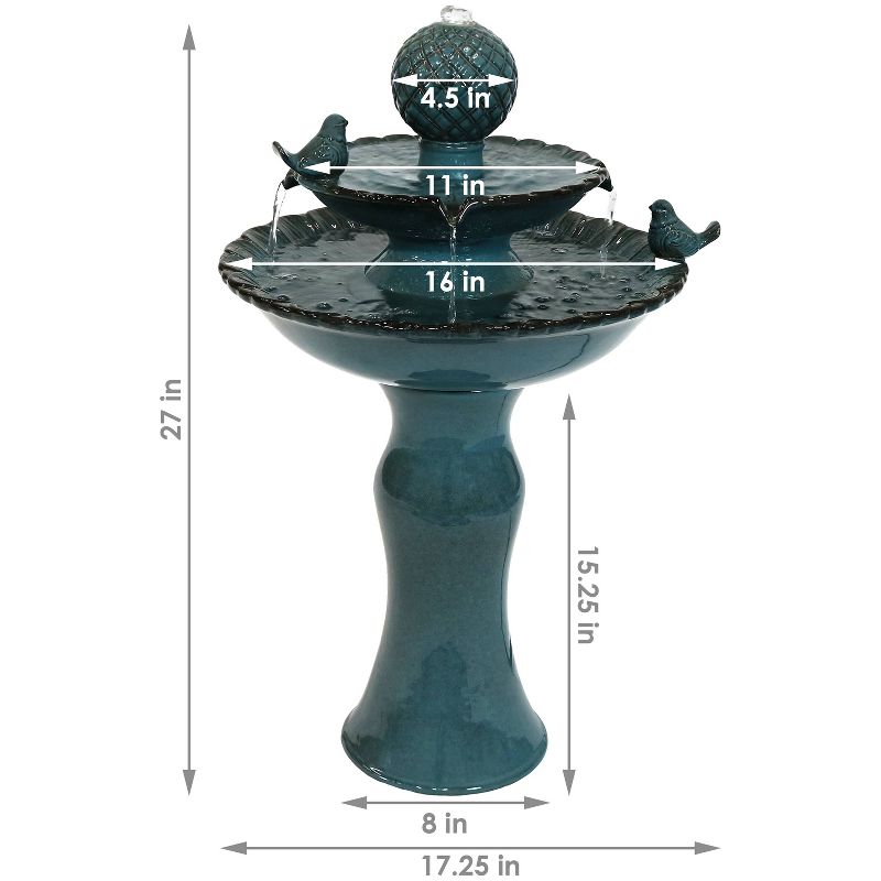 Sunnydaze 27"H Electric Green Ceramic 2-Tier Resting Birds Outdoor Water Fountain, 4 of 14