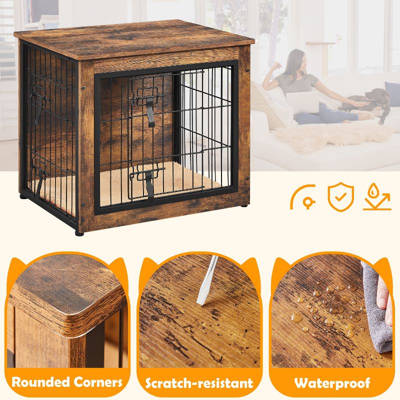 Yaheetech Industrial Multi-functional Dog Crate Furniture Wooden Dog Kennel, Rustic Brown, 5 of 8