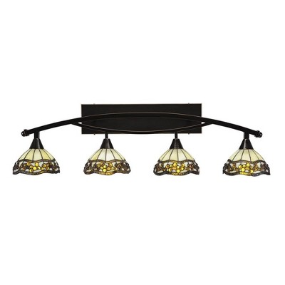 Toltec Lighting Bow 4 - Light Vanity in  Black Copper with 7'' Roman Jewel Art Glass Shade
