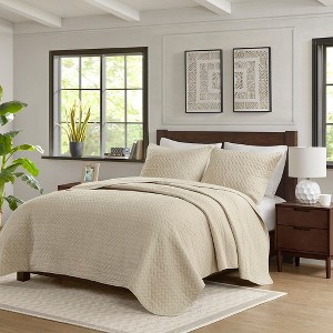 Sapphtopaz Bedding Comforter Set Luxurious Solid Color Oversized Herringbone Quilting Quilt Set 3 Piece 1 Quilt, 2 Pillow Shams - 1 of 4