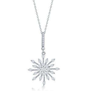 Bella Silver Sterling Silver Snowflake CZ 18" Pendant Necklace - Silver - 1 of 2