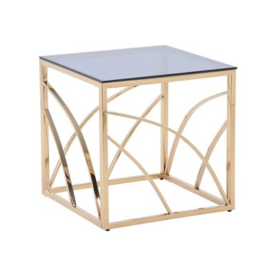 Modern Gold Plated Stainless Steel Cube Coffee Table with Tempered Blue Star Grey Glass Top for Dining Room Living Room Golden