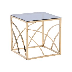 Modern Gold Plated Stainless Steel Cube Coffee Table with Tempered Blue Star Grey Glass Top for Dining Room Living Room Golden - 1 of 4