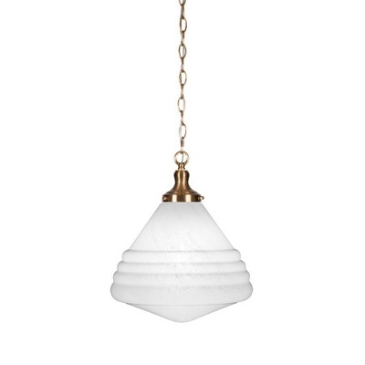 Toltec Lighting Juno 1 - Light Pendant in  New Aged Brass with 14" White Marble Shade