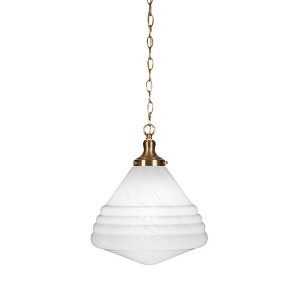 Toltec Lighting Juno 1 - Light Pendant in  New Aged Brass with 14" White Marble Shade - 1 of 1