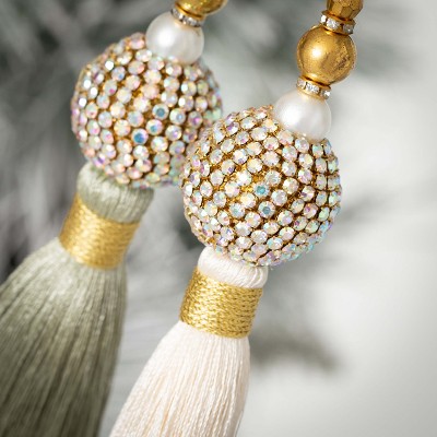 7.5" Multicolor Gem and Pearl Tassel Christmas Ornament Set