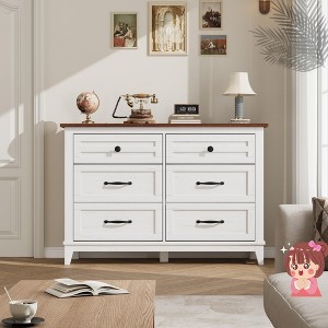 Jojoka Modern 6 Drawer Dresser with Deep Storage Drawers, Wide Wooden Closet Organizer for Bedroom and Living Room - 1 of 4