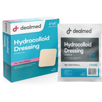 Dealmed 4” x 4” Hydrocolloid Dressings, Individually Wrapped Wound Care for First Aid, 10 Count (Pack of 1)