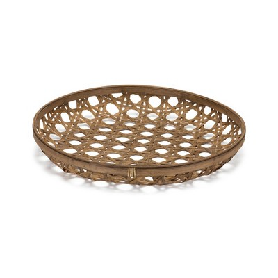 Melrose Large Round Bamboo Wooden Tray 22.25"D