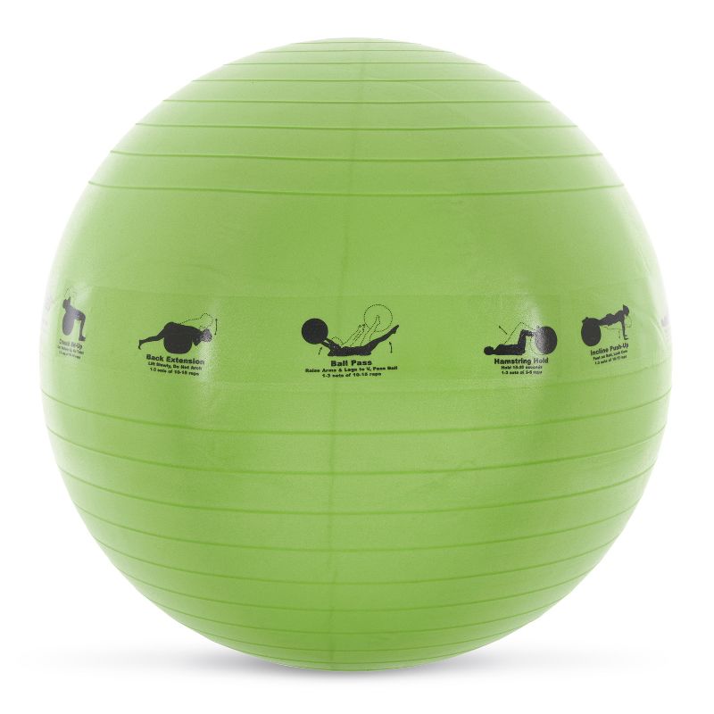 Prism Fitness 23" Smart Self-Guided Stability Exercise Ball w/13 Exercises Printed for Yoga, Pilates, Office Ball Chair and More, Green, 4 of 7