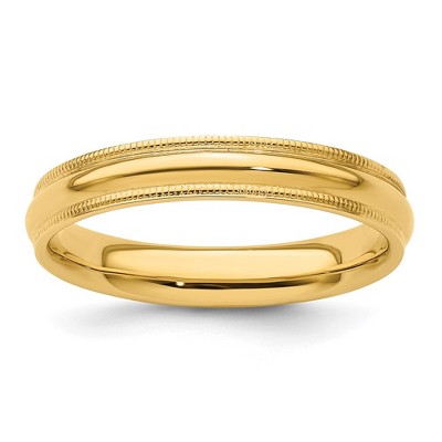 Black Bow Jewelry 4mm 14K White or Yellow Gold Half Round Milgrain Comfort Fit Band