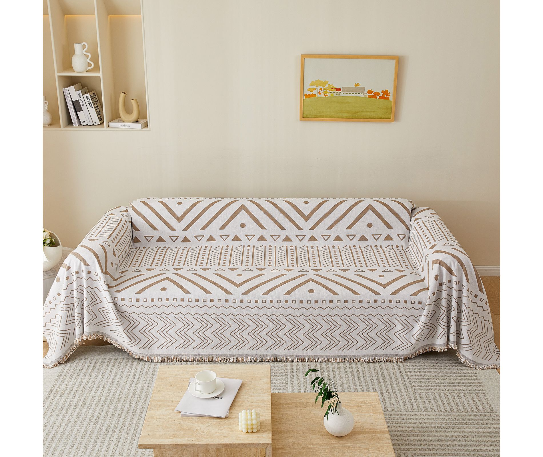 Bekrvio Soft Chenille Couch Covers for Pets Washable Tassel Reversible Sofa Blanket Slipcover Cat Scratch Proof Couch Protector, 71'' x 118'' Khaki