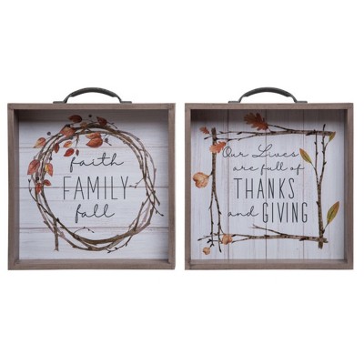 Transpac MDF Shadow Box Decor Set of 2 Fall Harvest Wall Art Multicolored Wood Indoor Decoration Gift for Home