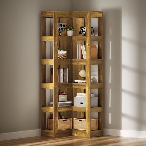 Hommoo 71" Corner L-Shaped Wooden Bookshelf, 6-Tier Storage Shelf Stand - 1 of 4