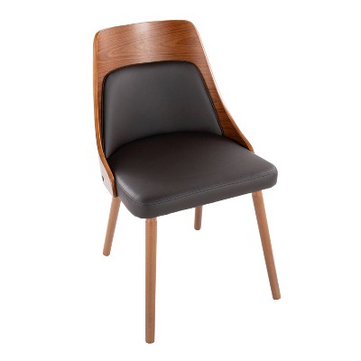 Anabelle Walnut Wood and Brown Faux Leather Side Chair Set