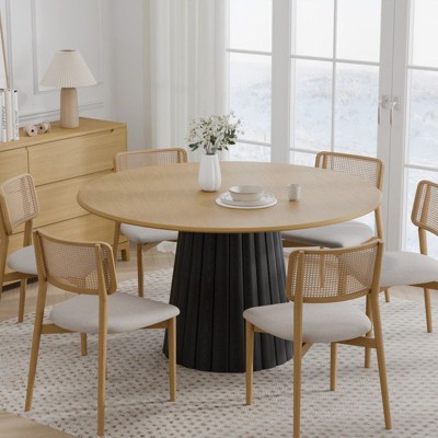 PexFix 52" Wood Round Dining Table Kitchen Table for 4-6 with Arc-Shaped Edge Top & Textured Tapered Base for Living/Dining Room Coffee Office Natural