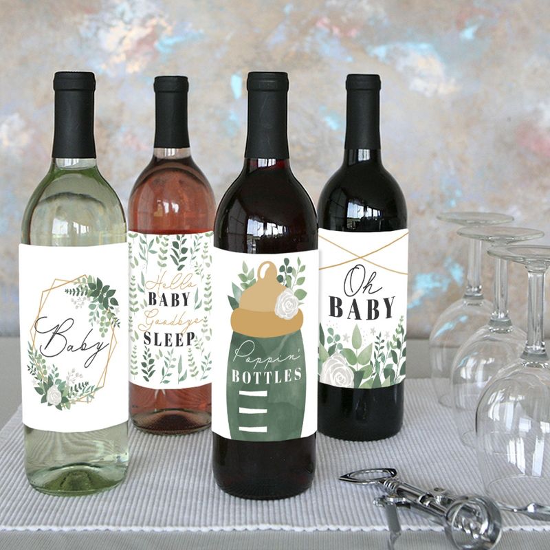Big Dot of Happiness Boho Botanical Baby - Greenery Baby Shower Decorations for Women and Men - Wine Bottle Label Stickers - Set of 4, 3 of 9