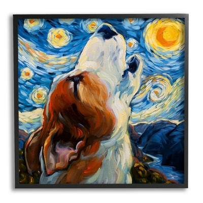 Stupell Industries Howling Dog Classic Painting Framed Giclee Art