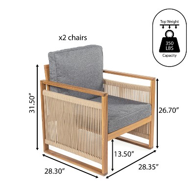 Teak Brown Mid-Century Modern Roped Wood Patio Chairs with Cushions