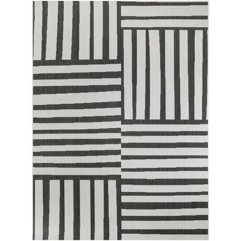5&#39;3&#34;x7&#39; Mod Directional Lines Outdoor Rug Black - Threshold&#8482;, 1 of 4
