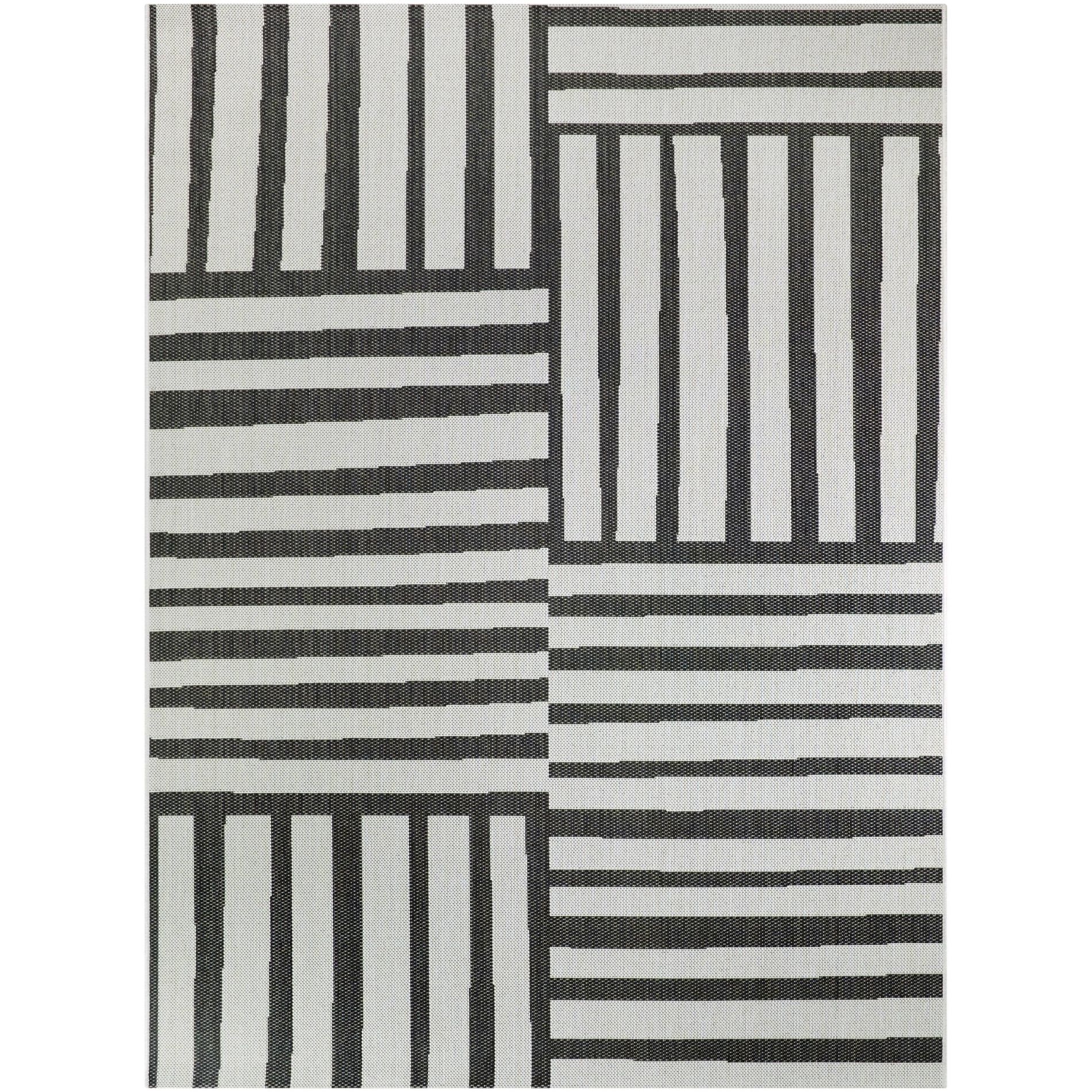 Mod Directional Lines Outdoor Rug Black - Threshold™: Woven