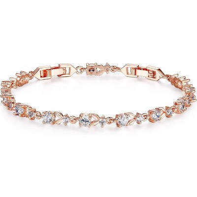 14K Gold Plated Cubic Zirconia Tennis Bracelet for Women, Adjustable Size 6.5-8 Inches for Wedding and Special Occasions