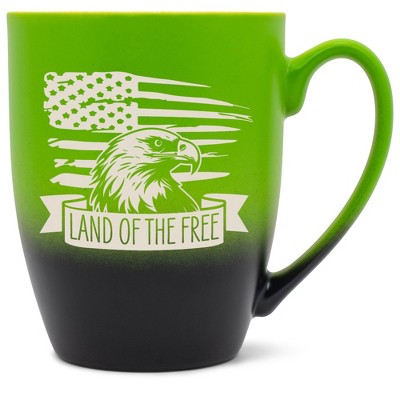 100 North United States of America 10 Ounce Green and Black Two Toned Ombre, Comfortably Fits Your Hands, Ceramic Tea Coffee Cup Mug, Land Of The Free