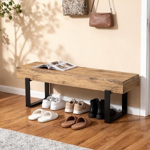 Okak Modern Shoe-Changing Bench with Wooden Seat & Black Metal Frame,Indoor Footrest Shoe Bench for Entryway,Hallway - 1 of 4