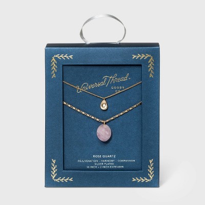 Semi-Precious Rose Quartz Pendant with Recycled Metal Layered Pendant Necklace - Universal Thread™ Pink