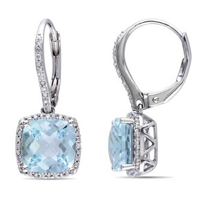 EVERLY JEWELRY |  Sterling Silver 1/5 CT Diamond TW & 8 1/2 CT TGW Blue Topaz - Sky LeverBack Earrings - 1 of 4