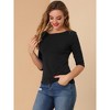 INSPIRE CHIC Women's Classic Solid Elbow Sleeves Round Neck Slim Fit T-Shirts - 2 of 4