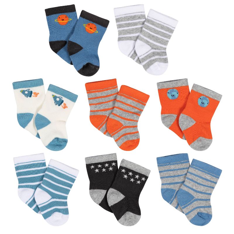 Gerber Baby Boys' 8-Pack Jersey Wiggle Proof® Socks Space, 1 of 10