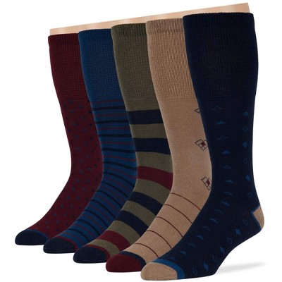 Men Diabetic Non-Binding Cotton Socks - Mid Calf - Patterned Solid 5 Pack Large/XL - Black, Brown, Dark Grey, Khaki | 7BIGSTARS KINGDOM