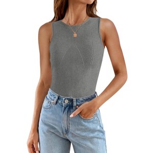 Summer Pullover Sweater Knit Tops Rib Knit Tank Tops Causal Sleeveless Tops Round Neck Slim Fit Knitwear Pullover Sweater Tank Tops - 1 of 4